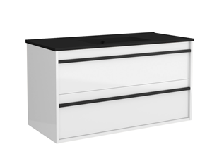 Muebles Resh badkamermeubel 100cm wit mat met zwarte wastafel zonder kraangat