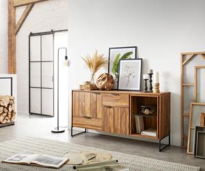 DELIFE Sideboard Nook 160 cm Sheesham Natur 2 Türen 2 Schübe