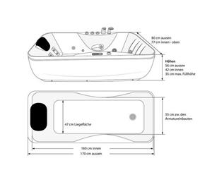 AcquaVapore Whirlpool-Badewanne »Whirlpool Pool Badewanne Wanne W49-TH-PL 170x80cm«