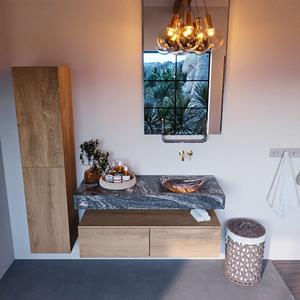 MONDIAZ ALAN-DLUX Badmeubelset 120cm badmeubel onderkast Washed_Oak 2 lades met vrijhangende wastafel CLOUD rechts zonder kraangat kleur Lava ADX120Was2LR0Lav