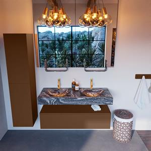MONDIAZ ALAN-DLUX Badmeubelset 120cm badmeubel onderkast Rust 1 lade met vrijhangende wastafel CLOUD dubbel 2 kraangaten kleur Lava ADX120Rus1LD2Lav