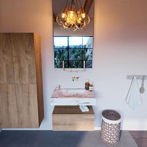 MONDIAZ ALAN-DLUX Badmeubelset 70cm badmeubel onderkast Washed_Oak 1 lade met vrijhangende wastafel CLOUD midden zonder kraangat kleur Glace ADX70Was1LM0Gla