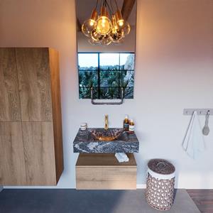 MONDIAZ ALAN-DLUX Badmeubelset 70cm badmeubel onderkast Washed_Oak 1 lade met vrijhangende wastafel CLOUD midden 1 kraangat kleur Lava ADX70Was1LM1Lav
