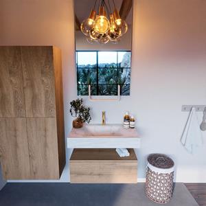 MONDIAZ ALAN-DLUX Badmeubelset 80cm badmeubel onderkast Washed_Oak 1 lade met vrijhangende wastafel CLOUD midden 1 kraangat kleur Opalo ADX80Was1LM1Opa
