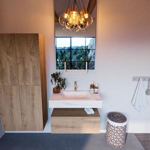 MONDIAZ ALAN-DLUX Badmeubelset 80cm badmeubel onderkast Washed_Oak 1 lade met vrijhangende wastafel CLOUD midden 1 kraangat kleur Ostra ADX80Was1LM1Ost