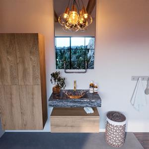 MONDIAZ ALAN-DLUX Badmeubelset 80cm badmeubel onderkast Washed_Oak 1 lade met vrijhangende wastafel CLOUD midden 1 kraangat kleur Lava ADX80Was1LM1Lav