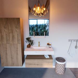 MONDIAZ ALAN-DLUX Badmeubelset 90cm badmeubel onderkast Washed_Oak 1 lade met vrijhangende wastafel CLOUD midden 1 kraangat kleur Ostra ADX90Was1LM1Ost