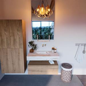 MONDIAZ ALAN-DLUX Badmeubelset 90cm badmeubel onderkast Washed_Oak 1 lade met vrijhangende wastafel CLOUD midden zonder kraangat kleur Frappe ADX90Was1LM0Fra