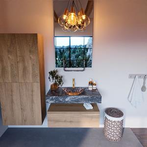 MONDIAZ ALAN-DLUX Badmeubelset 90cm badmeubel onderkast Washed_Oak 1 lade met vrijhangende wastafel CLOUD midden 1 kraangat kleur Lava ADX90Was1LM1Lav