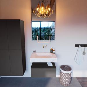MONDIAZ ALAN-DLUX Badmeubelset 70cm badmeubel onderkast Dark_grey 1 lade met vrijhangende wastafel CLOUD midden zonder kraangat kleur Ostra ADX70Dar1LM0Ost
