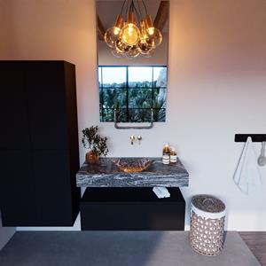 MONDIAZ ALAN-DLUX Badmeubelset 100cm badmeubel onderkast Urban 1 lade met vrijhangende wastafel CLOUD midden zonder kraangat kleur Lava ADX100Urb1LM0Lav