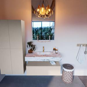 MONDIAZ ALAN-DLUX Badmeubelset 100cm badmeubel onderkast Linen 1 lade met vrijhangende wastafel CLOUD midden 1 kraangat kleur Glace ADX100Lin1LM1Gla