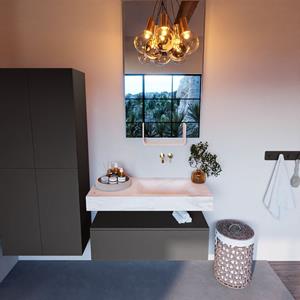 MONDIAZ ALAN-DLUX Badmeubelset 100cm badmeubel onderkast Dark_grey 1 lade met vrijhangende wastafel CLOUD rechts zonder kraangat kleur Ostra ADX100Dar1LR0Ost