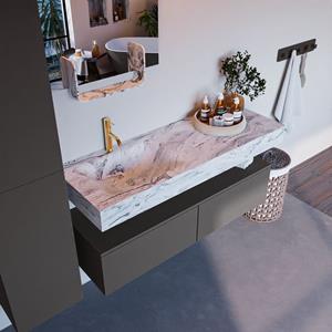 MONDIAZ ALAN-DLUX Badmeubelset 130cm badmeubel onderkast Dark_grey 2 lades met vrijhangende wastafel CLOUD links 1 kraangat kleur Glace ADX130Dar2LL1Gla