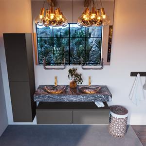 MONDIAZ ALAN-DLUX Badmeubelset 130cm badmeubel onderkast Dark_grey 2 lades met vrijhangende wastafel CLOUD dubbel 2 kraangaten kleur Lava ADX130Dar2LD2Lav