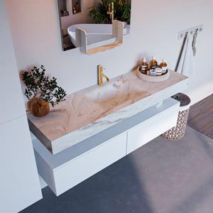 MONDIAZ ALAN-DLUX Badmeubelset 150cm badmeubel onderkast Talc 2 lades met vrijhangende wastafel CLOUD midden 1 kraangat kleur Frappe ADX150Tal2LM1Fra