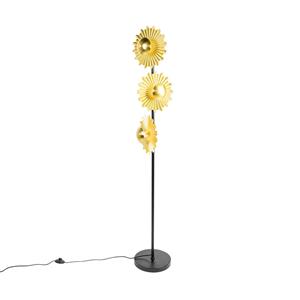 Lindby Senmia vloerlamp in goud, 3-lamps