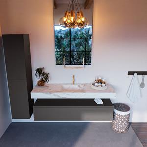 MONDIAZ ALAN-DLUX Badmeubelset 150cm badmeubel onderkast Dark_grey 1 lade met vrijhangende wastafel CLOUD midden 1 kraangat kleur Frappe ADX150Dar1LM1Fra
