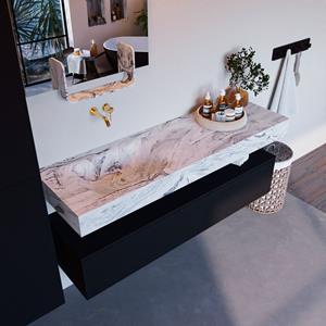 MONDIAZ ALAN-DLUX Badmeubelset 150cm badmeubel onderkast Urban 1 lade met vrijhangende wastafel CLOUD links zonder kraangat kleur Glace ADX150Urb1LL0Gla