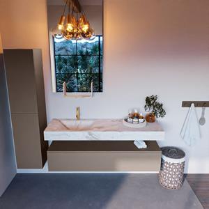 MONDIAZ ALAN-DLUX Badmeubelset 150cm badmeubel onderkast Smoke 1 lade met vrijhangende wastafel CLOUD links 1 kraangat kleur Frappe ADX150Smo1LL1Fra