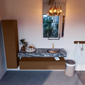 MONDIAZ ALAN-DLUX Badmeubelset 150cm badmeubel onderkast Rust 1 lade met vrijhangende wastafel CLOUD rechts 1 kraangat kleur Lava ADX150Rus1LR1Lav