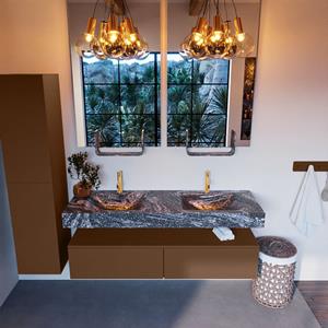 MONDIAZ ALAN-DLUX Badmeubelset 150cm badmeubel onderkast Rust 2 lades met vrijhangende wastafel CLOUD dubbel 2 kraangaten kleur Lava ADX150Rus2LD2Lav