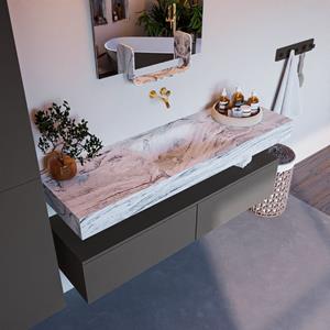 MONDIAZ ALAN-DLUX Badmeubelset 150cm badmeubel onderkast Dark_grey 2 lades met vrijhangende wastafel CLOUD midden zonder kraangat kleur Glace ADX150Dar2LM0Gla