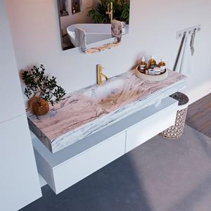 MONDIAZ ALAN-DLUX Badmeubelset 150cm badmeubel onderkast Talc 2 lades met vrijhangende wastafel CLOUD midden 1 kraangat kleur Glace ADX150Tal2LM1Gla