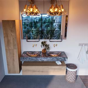 MONDIAZ ALAN-DLUX Badmeubelset 130cm badmeubel onderkast Washed_Oak 1 lade met vrijhangende wastafel CLOUD dubbel zonder kraangat kleur Lava ADX130Was1LD0Lav