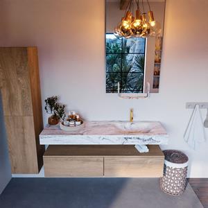 MONDIAZ ALAN-DLUX Badmeubelset 150cm badmeubel onderkast Washed_Oak 2 lades met vrijhangende wastafel CLOUD rechts 1 kraangat kleur Glace ADX150Was2LR1Gla