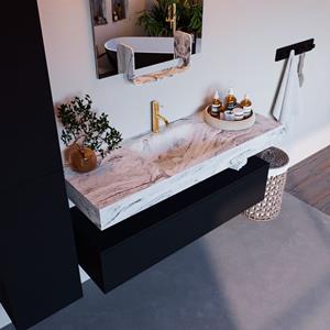 MONDIAZ ALAN-DLUX Badmeubelset 130cm badmeubel onderkast Urban 1 lade met vrijhangende wastafel CLOUD midden 1 kraangat kleur Glace ADX130Urb1LM1Gla