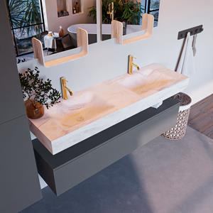 Mondiaz Alan DLux badmeubel 150cm plata 1 lade met wastafel ostra dubbel 2 kraangaten