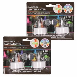 Cepewa 2x Set Van 2 Stuks Led Theelichtjes/waxinelichtjes Gekleurd 4 Cm ed Kaarsen