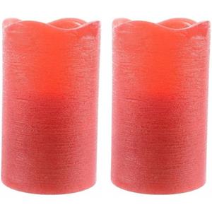 2x Led Kaarsen/stompkaarsen Rustiek Rood 10 Cm Van Was ed Kaarsen