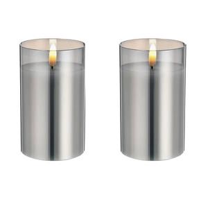 Cepewa 2x Stuks Luxe Led Kaarsen In Grijs Glas D7,5 X H12,5 Cm Met Timer ed Kaarsen