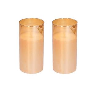 Led Kaars/stompkaars In Gouden Glas 15 Cm Flakkerend 2 Stuks ed Kaarsen