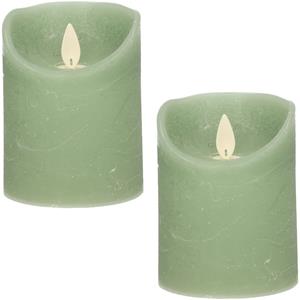 Anna's Collection 2x Jade Groene Led Kaarsen / Stompkaarsen Met Bewegende Vlam 10 Cm ed Kaarsen