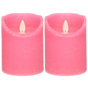 Anna's Collection 2x Fuchsia Roze Led Kaarsen / Stompkaarsen Met Bewegende Vlam 10 Cm ed Kaarsen