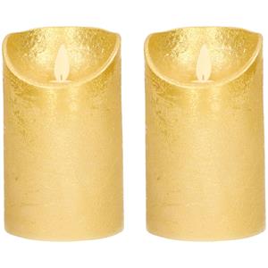 Anna's Collection 2x Gouden Led Kaarsen / Stompkaarsen Met Bewegende Vlam 12,5 Cm ed Kaarsen