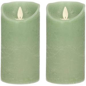 Anna's Collection 2x Jade Groene Led Kaarsen / Stompkaarsen Met Bewegende Vlam 15 Cm ed Kaarsen