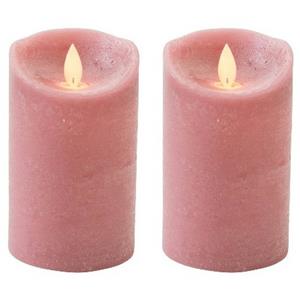 Anna's Collection 2x LED kaars/stompkaars antiek roze met dansvlam 12,5 cm ED kaarsen