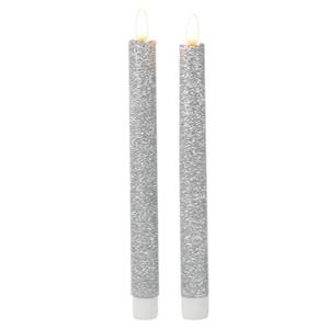 Kaarsen Set Van 4x Stuks Led Dinerkaarsen Glitter Zilver 25,5 Cm ed Kaarsen