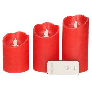 Lumineo Kaarsen Set Van 3x Stuks Led Stompkaarsen Rood Met Afstandsbediening ed Kaarsen