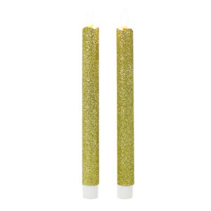 Kaarsen Set Van 4x Stuks Led Dinerkaarsen Glitter Goud 25,5 Cm ed Kaarsen