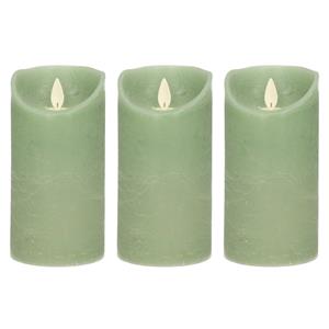 Anna's Collection 3x Jade Groene Led Kaarsen / Stompkaarsen Met Bewegende Vlam 15 Cm ed Kaarsen