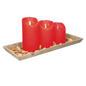 Anna's Collection Dienblad Van Hout Met 3 Led Kaarsen In De Kleur Rood 39 X 15 Cm ed Kaarsen