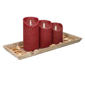 Anna's Collection Houten Dienblad Met Steentjes En 3 Led Kaarsen In Het Bordeaux Rood 39 X 15 Cm ed Kaarsen