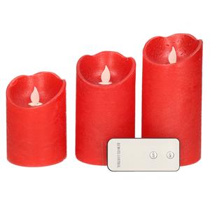Lumineo Kaarsen set van 3x stuks led stompkaarsen rood met afstandsbediening -