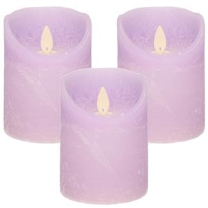 Anna's Collection 3x Lila paarse LED kaarsen / stompkaarsen met bewegende vlam 10 cm -