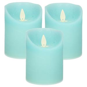 Anna's Collection 3x Aqua blauwe LED kaarsen / stompkaarsen met bewegende vlam 10 cm -